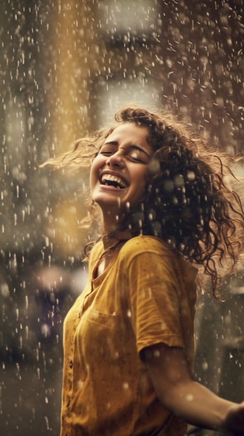 A Happy Woman Enjoying the Rain Aesthetic (38)
