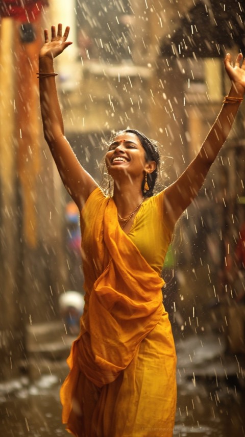 A Happy Woman Enjoying the Rain Aesthetic (24)