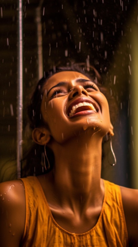 A Happy Woman Enjoying the Rain Aesthetic (43)