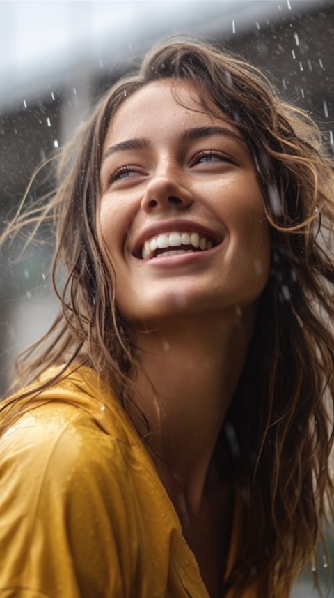 A Happy Woman Enjoying the Rain Aesthetic (68)