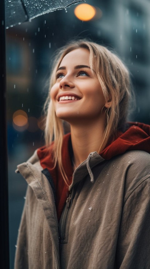 A Happy Woman Enjoying the Rain Aesthetic (76)