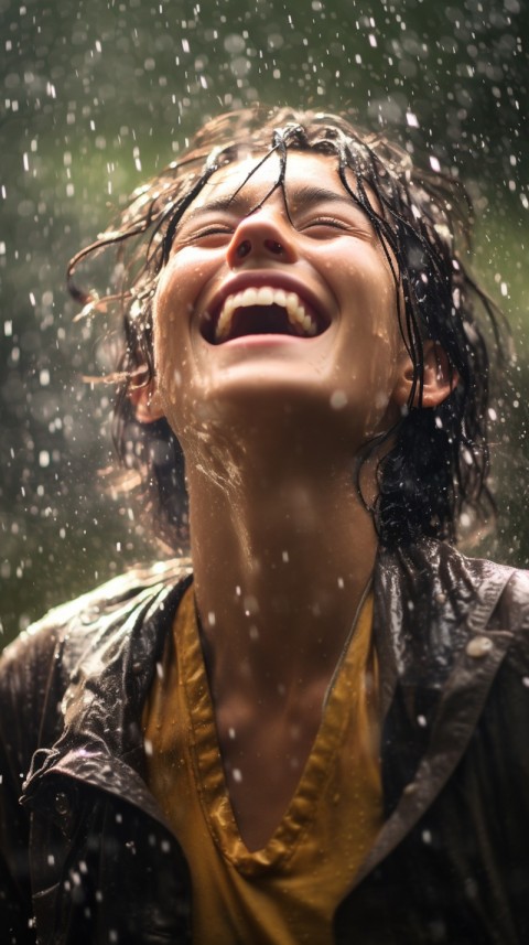 A Happy Woman Enjoying the Rain Aesthetic (52)