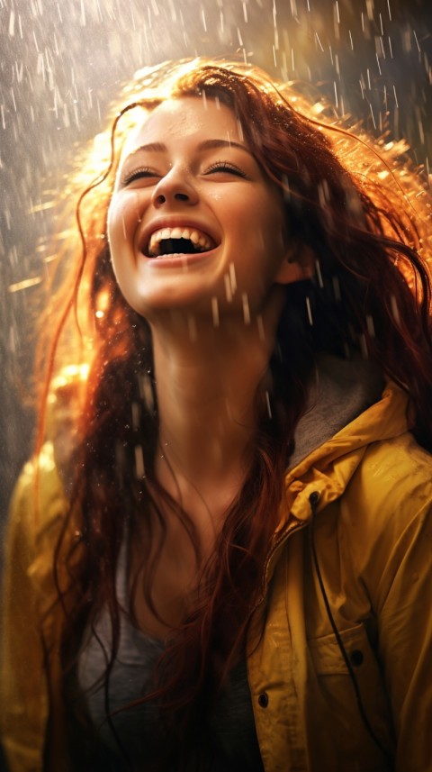A Happy Woman Enjoying the Rain Aesthetic (53)