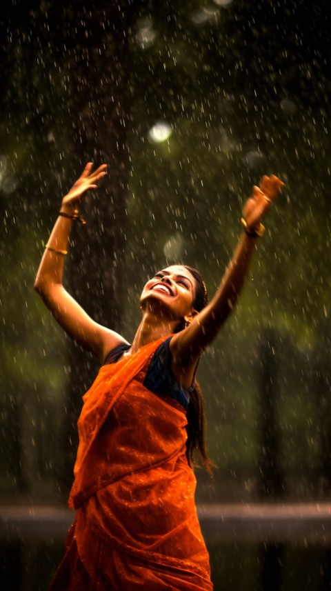 Happy Woman Dancing In The Rain Aesthetic (12)