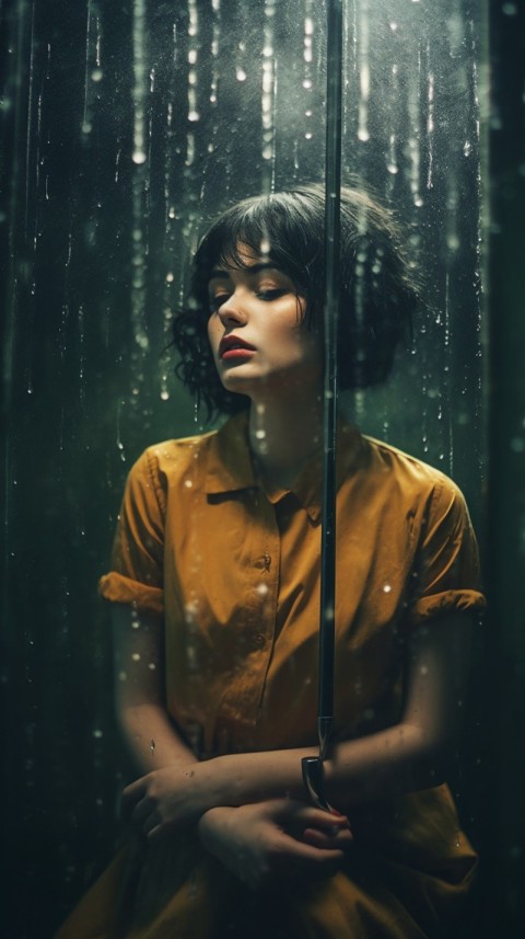 Woman Looking Out Of Window With Rain Feeling Lonely  Aesthetic (40)