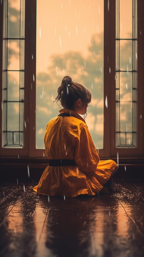 Woman Looking Out Of Window With Rain Feeling Lonely  Aesthetic (41)