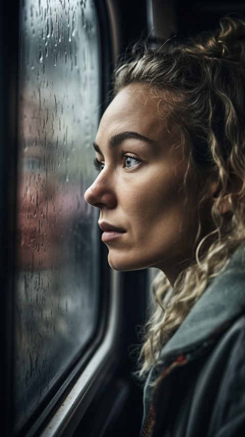 Woman Looking Out Of Window With Rain Feeling Lonely  Aesthetic (31)