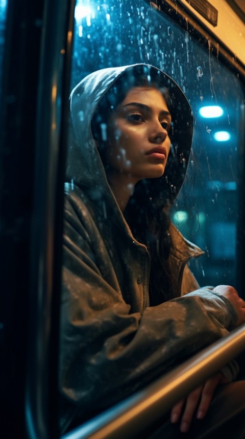 Woman Looking Out Of Window With Rain Feeling Lonely  Aesthetic (47)
