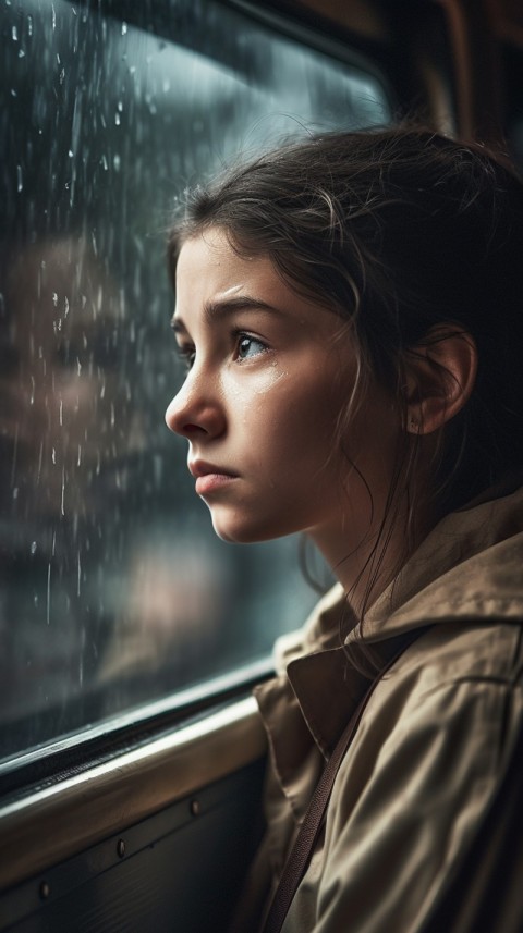 Woman Looking Out Of Window With Rain Feeling Lonely  Aesthetic (26)