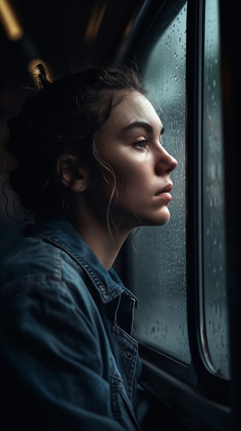 Woman Looking Out Of Window With Rain Feeling Lonely  Aesthetic (53)