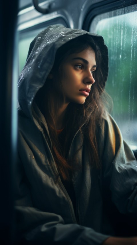 Woman Looking Out Of Window With Rain Feeling Lonely  Aesthetic (97)
