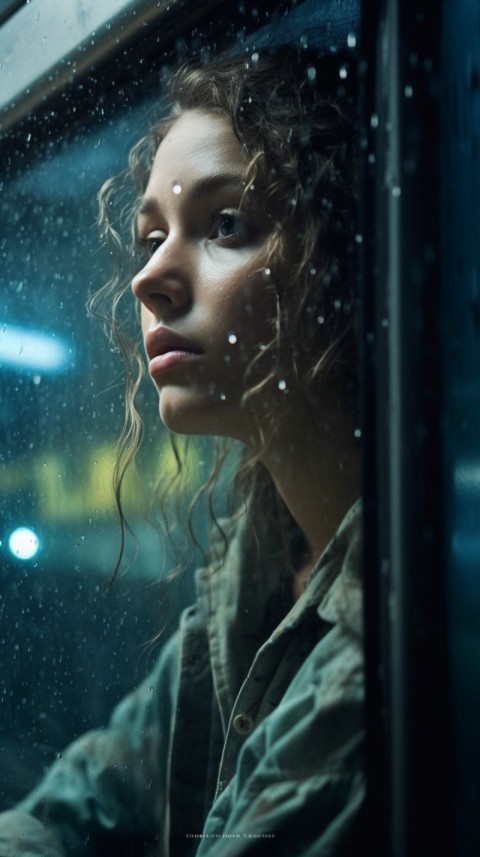 Woman Looking Out Of Window With Rain Feeling Lonely  Aesthetic (63)
