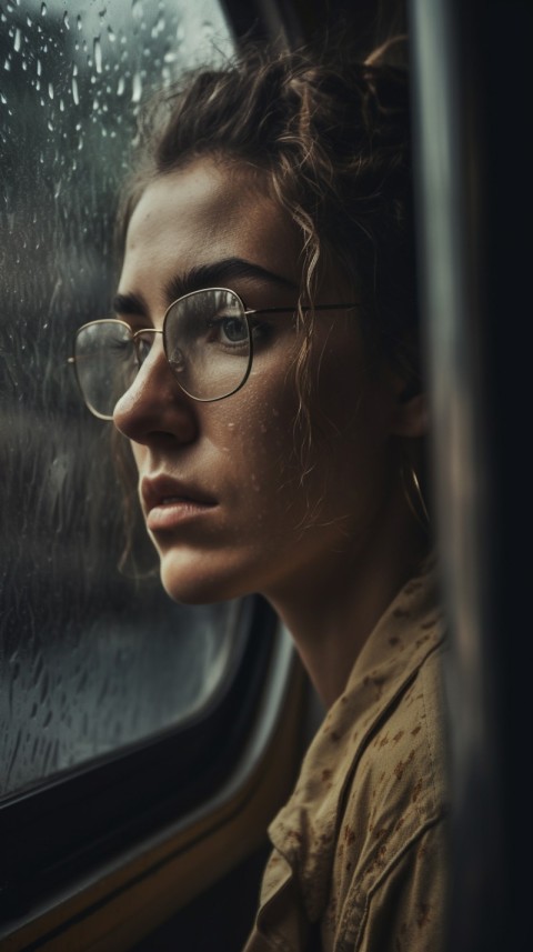 Woman Looking Out Of Window With Rain Feeling Lonely  Aesthetic (64)