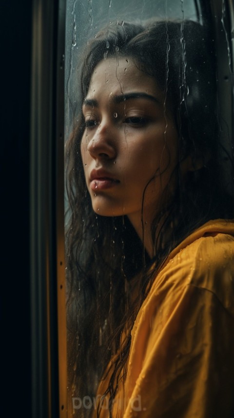 Woman Looking Out Of Window With Rain Feeling Lonely  Aesthetic (59)