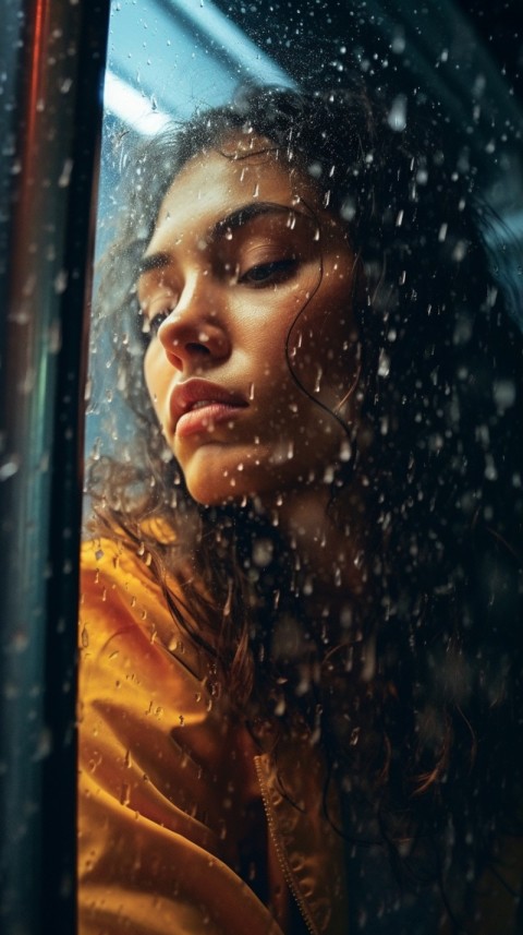 Woman Looking Out Of Window With Rain Feeling Lonely  Aesthetic (89)