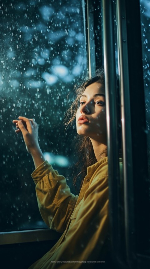 Woman Looking Out Of Window With Rain Feeling Lonely  Aesthetic (87)