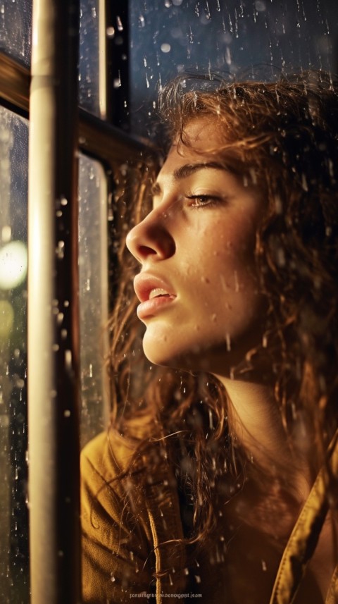 Woman Looking Out Of Window With Rain Feeling Lonely  Aesthetic (77)