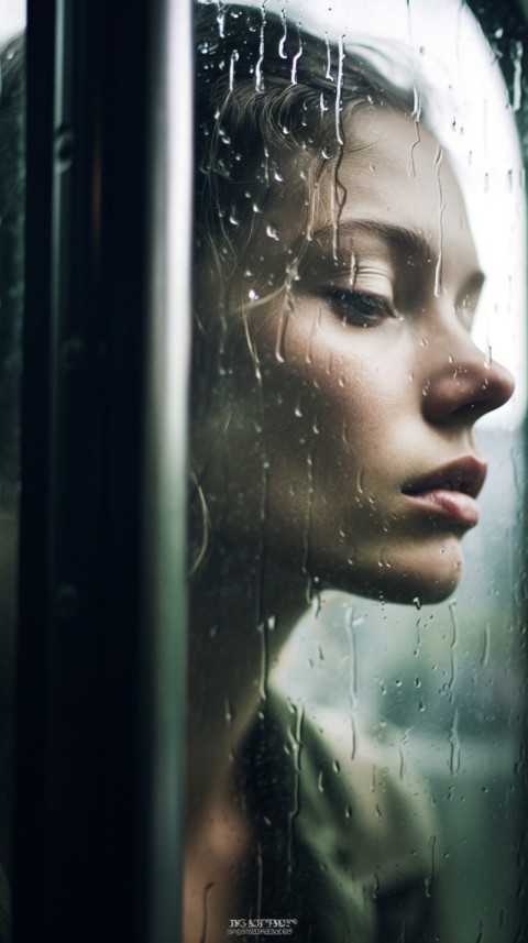 Woman Looking Out Of Window With Rain Feeling Lonely  Aesthetic (82)