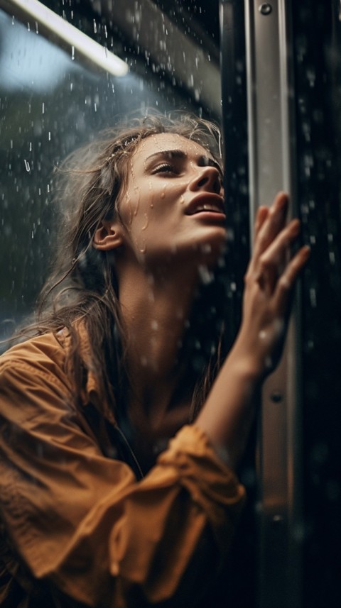 Woman Looking Out Of Window With Rain Feeling Lonely  Aesthetic (71)