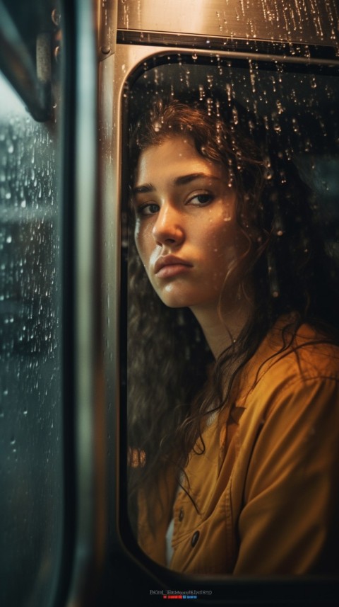 Woman Looking Out Of Window With Rain Feeling Lonely  Aesthetic (55)