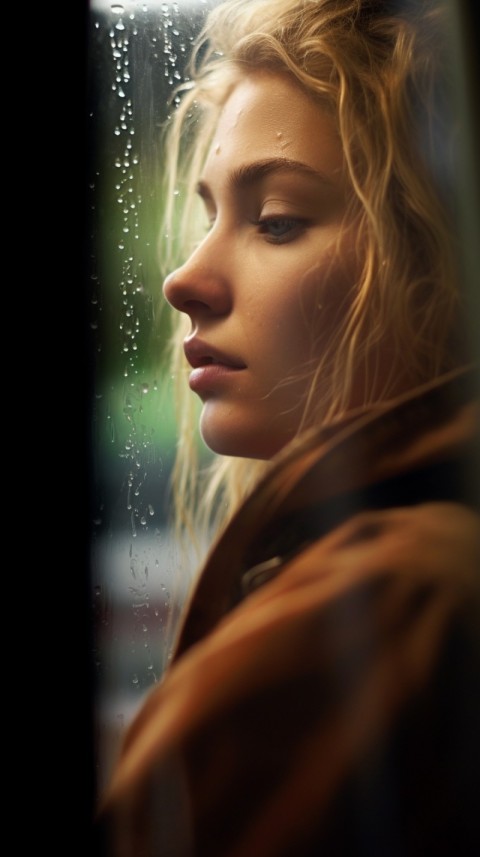 Woman Looking Out Of Window With Rain Feeling Lonely  Aesthetic (86)