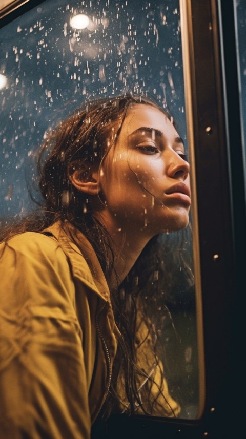 Woman Looking Out Of Window With Rain Feeling Lonely  Aesthetic (70)
