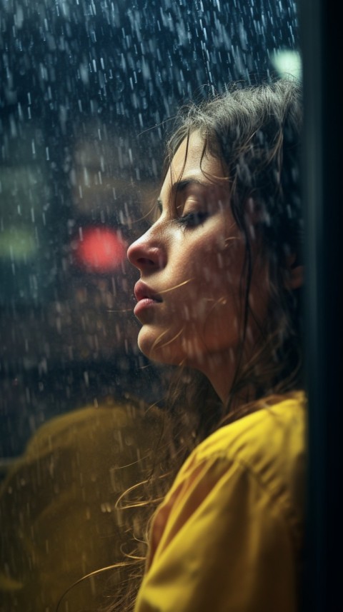 Woman Looking Out Of Window With Rain Feeling Lonely  Aesthetic (103)