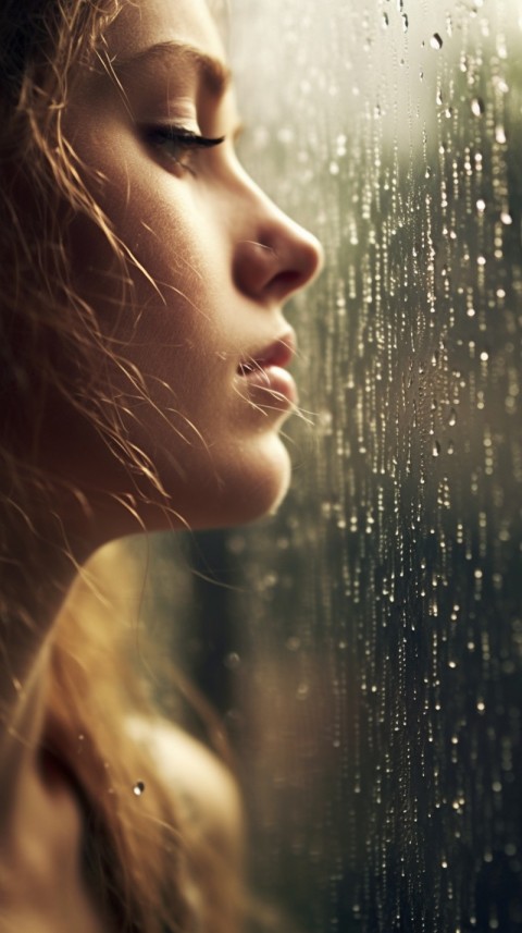 Woman Looking Out Of Window With Rain Feeling Lonely  Aesthetic (138)