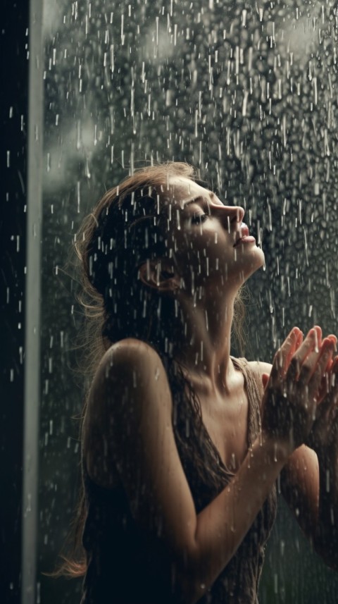 Woman Looking Out Of Window With Rain Feeling Lonely  Aesthetic (116)