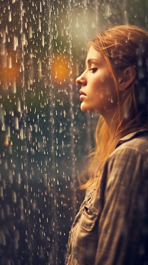 Woman Looking Out Of Window With Rain Feeling Lonely  Aesthetic (127)