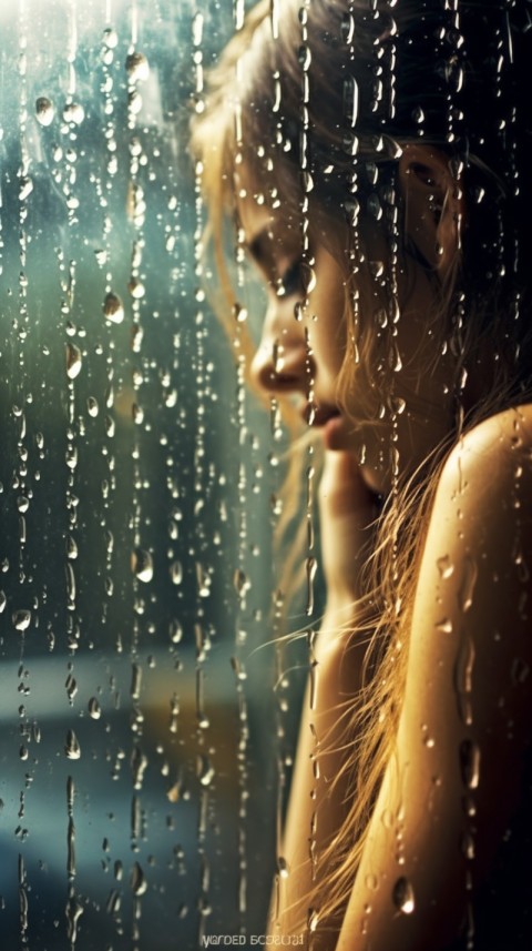 Woman Looking Out Of Window With Rain Feeling Lonely  Aesthetic (115)