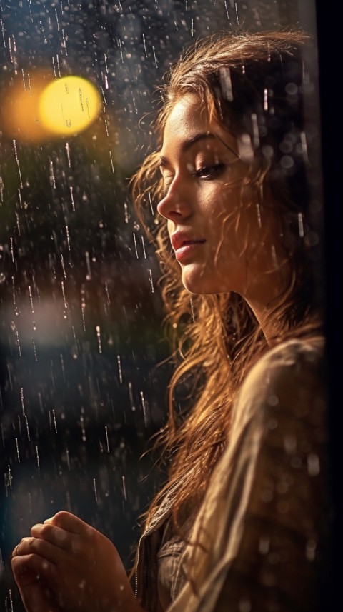 Woman Looking Out Of Window With Rain Feeling Lonely  Aesthetic (146)