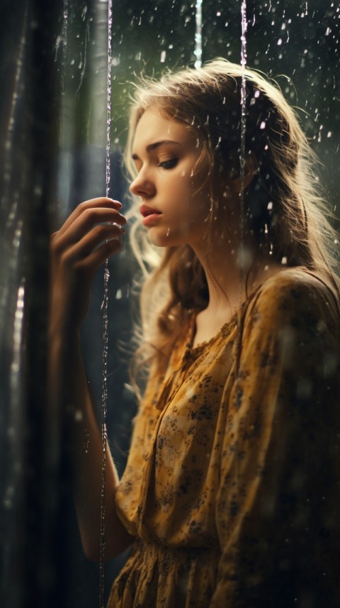 Woman Looking Out Of Window With Rain Feeling Lonely  Aesthetic (108)