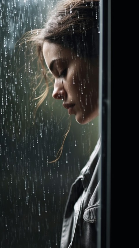 Woman Looking Out Of Window With Rain Feeling Lonely  Aesthetic (148)