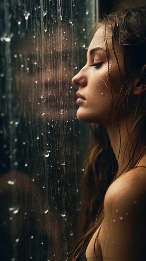 Woman Looking Out Of Window With Rain Feeling Lonely  Aesthetic (124)