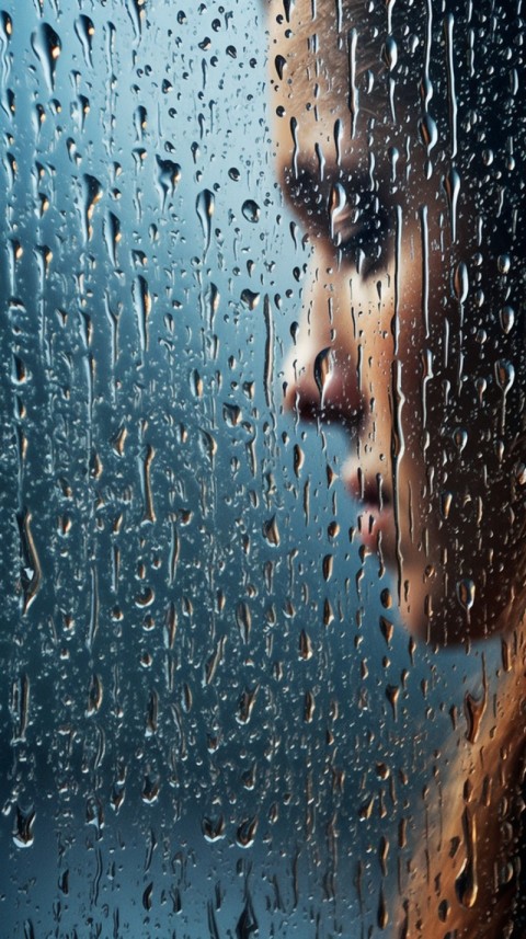 Woman Looking Out Of Window With Rain Feeling Lonely  Aesthetic (107)