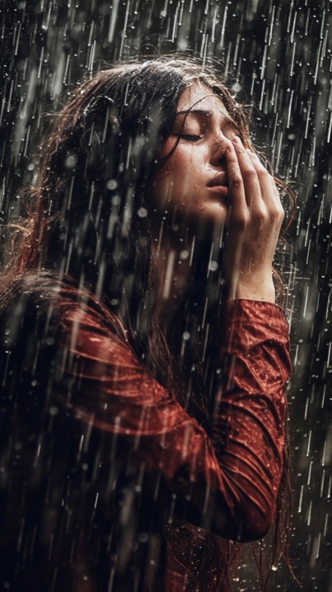 Woman Looking Out Of Window With Rain Feeling Lonely  Aesthetic (151)