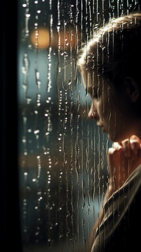 Woman Looking Out Of Window With Rain Feeling Lonely  Aesthetic (178)