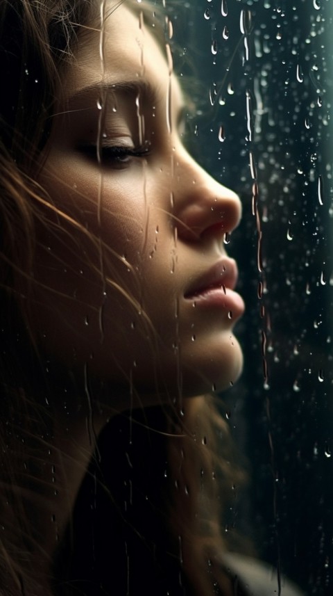 Woman Looking Out Of Window With Rain Feeling Lonely  Aesthetic (163)