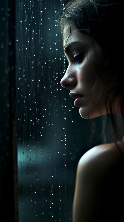 Woman Looking Out Of Window With Rain Feeling Lonely  Aesthetic (175)