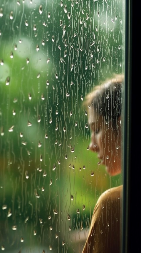 Woman Looking Out Of Window With Rain Feeling Lonely  Aesthetic (194)