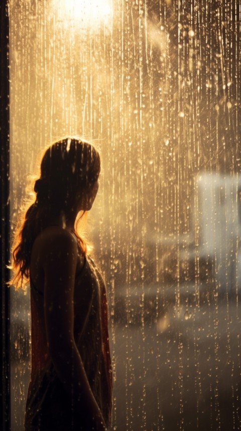 Woman Looking Out Of Window With Rain Feeling Lonely  Aesthetic (177)