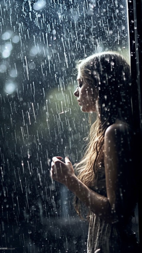 Woman Looking Out Of Window With Rain Feeling Lonely  Aesthetic (167)