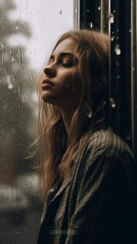 Woman Looking Out Of Window With Rain Feeling Lonely  Aesthetic (221)