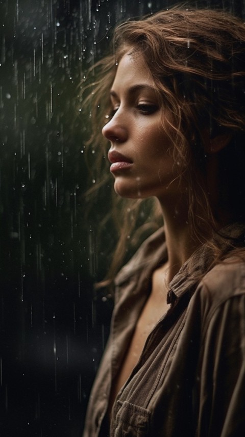 Woman Looking Out Of Window With Rain Feeling Lonely  Aesthetic (209)