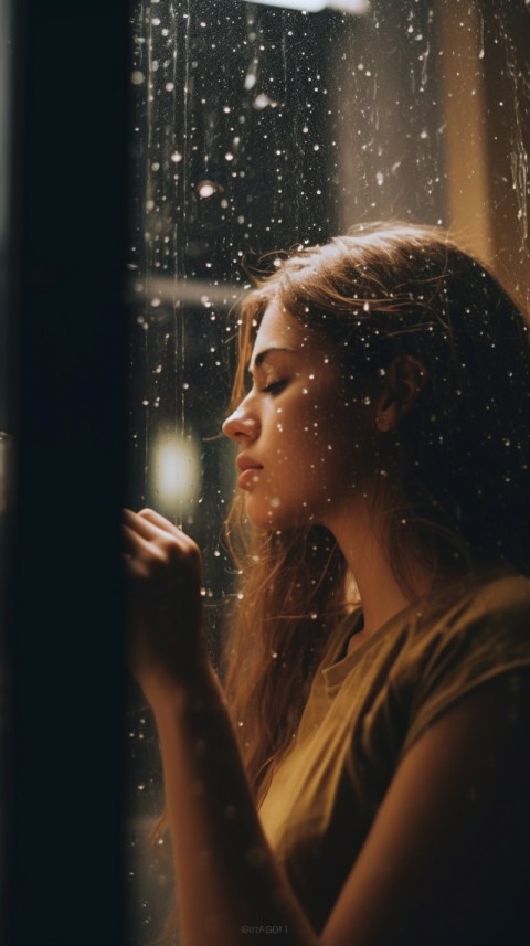 Woman Looking Out Of Window With Rain Feeling Lonely  Aesthetic (225)