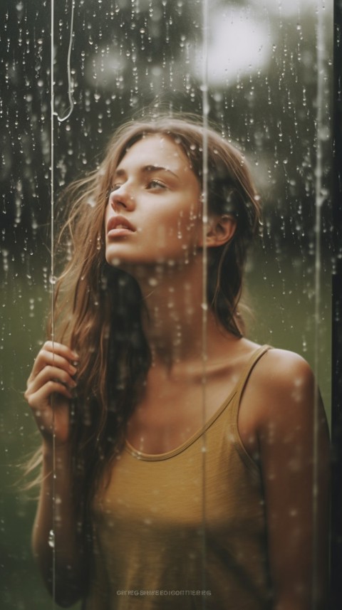 Woman Looking Out Of Window With Rain Feeling Lonely  Aesthetic (226)