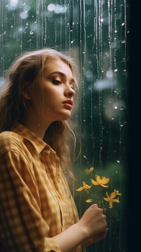 Woman Looking Out Of Window With Rain Feeling Lonely  Aesthetic (222)