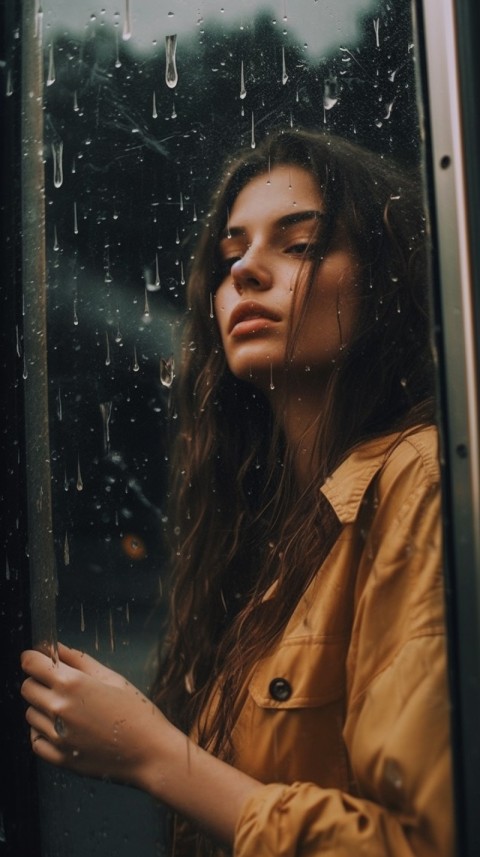 Woman Looking Out Of Window With Rain Feeling Lonely  Aesthetic (223)