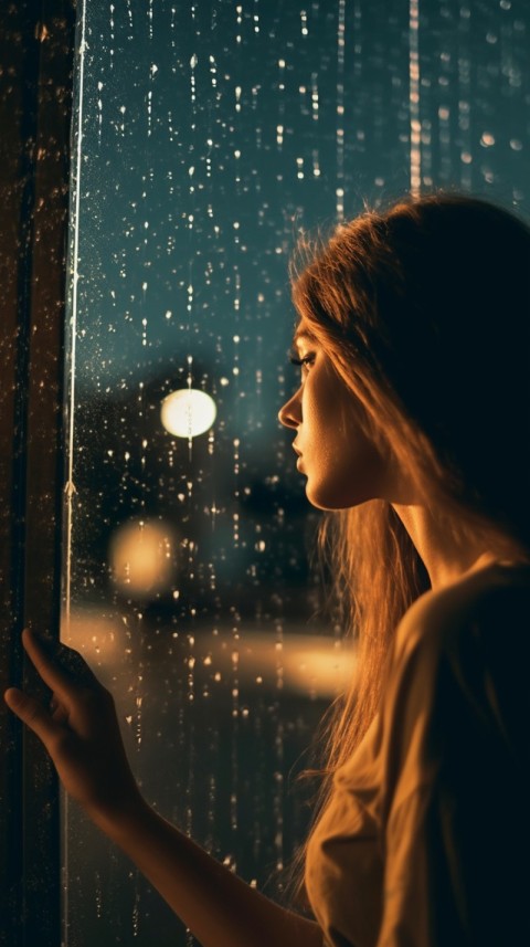 Woman Looking Out Of Window With Rain Feeling Lonely  Aesthetic (229)